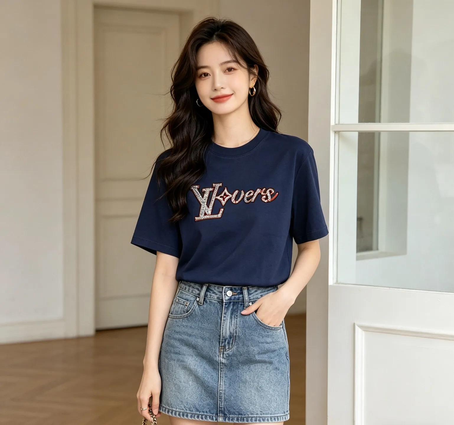 Louis Vuitton/Louis Vuitton beaded embroidered monogram short sleeves